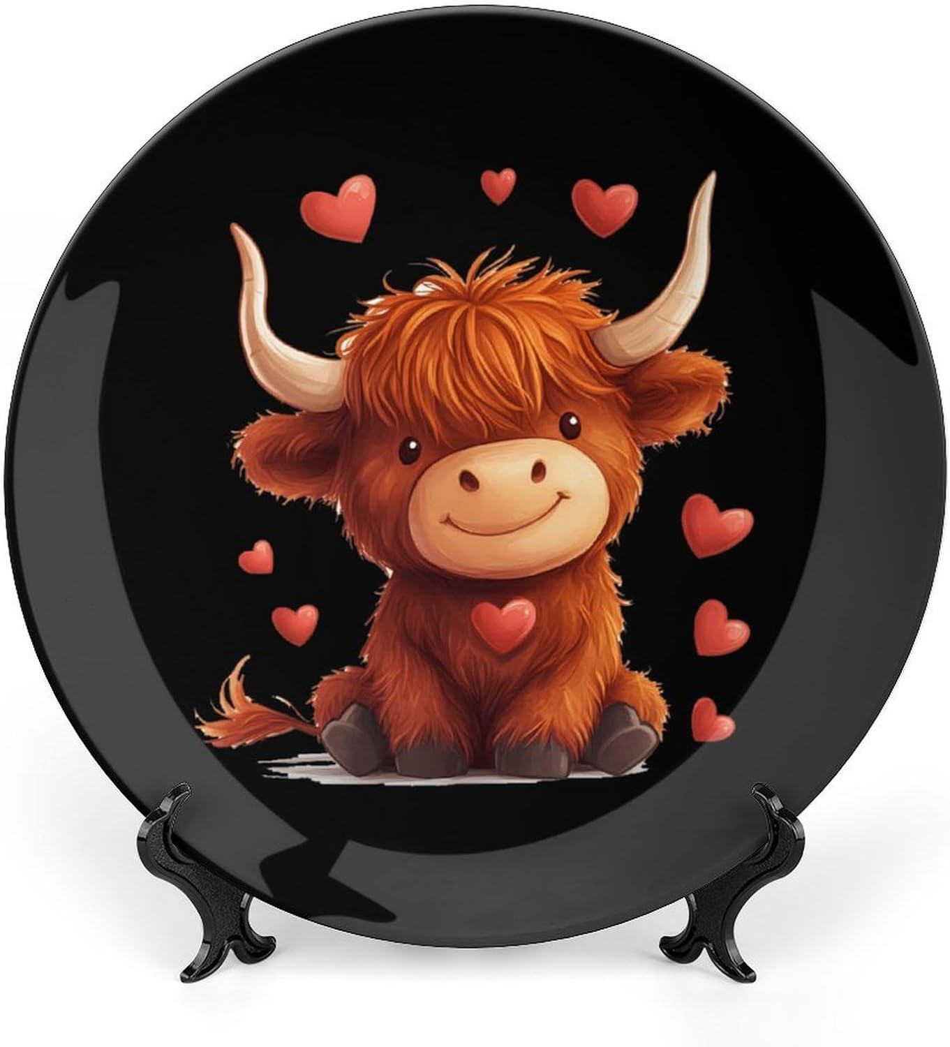 Highland Cow Bone China Decorative Plate with Stand Home Dessert Plates Gift for Men Women 6inch