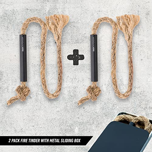 Rkr Outdoor Survival Tinder Fire Starter Wick + Bellow - Fire Starter Tinder Box - Wax Infused Fire Tinder Jute Cord With Black Aluminum Bellows - Hemp Wick Works With Ferro Rod Flint Fire Starters #TOP6