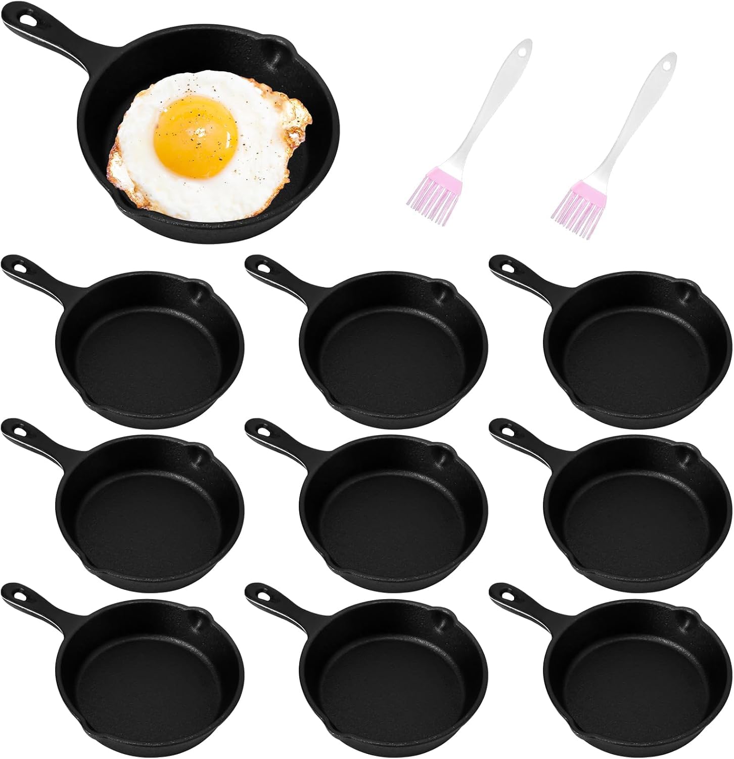 Lot de 10 mini poêles en fonte MALLOOM noire antiadhésive 10 cm