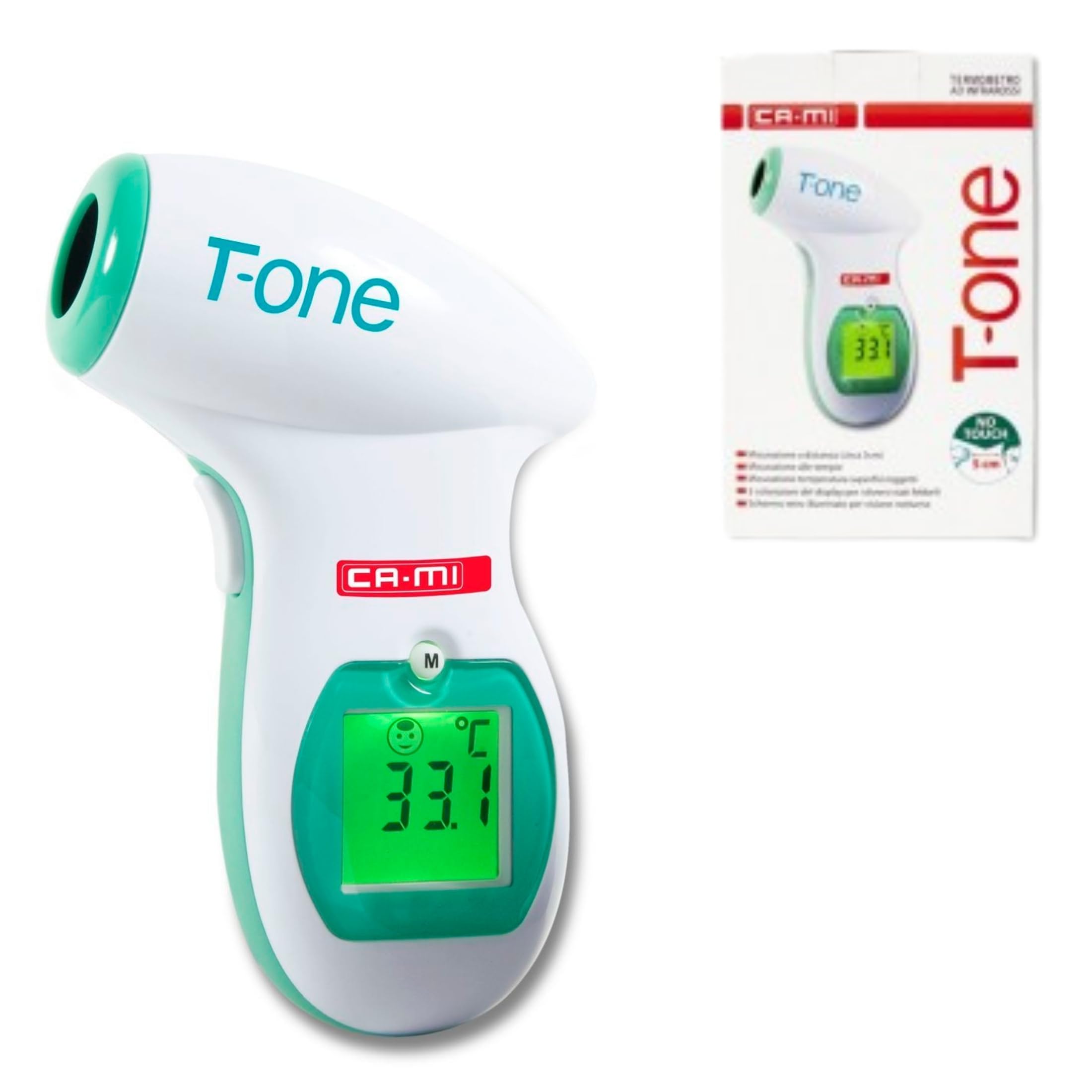 CAMI T-ONE Termometro Febbre Digitale Infrarossi a Distanza - Misuratore Temperatura Laser professionale uso medico-ospedaliero - uso domestico