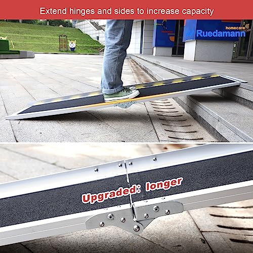 Ruedamann Wheelchair Ramp, Aluminum Threshold Ramp, Portable and Foldable, 600 Pound Capacity, Non-Skid Surface, Two Separate Pieces, for Home, Steps, Stairs, Doorways (6FT, Pack of 1) - Thumbnail 4