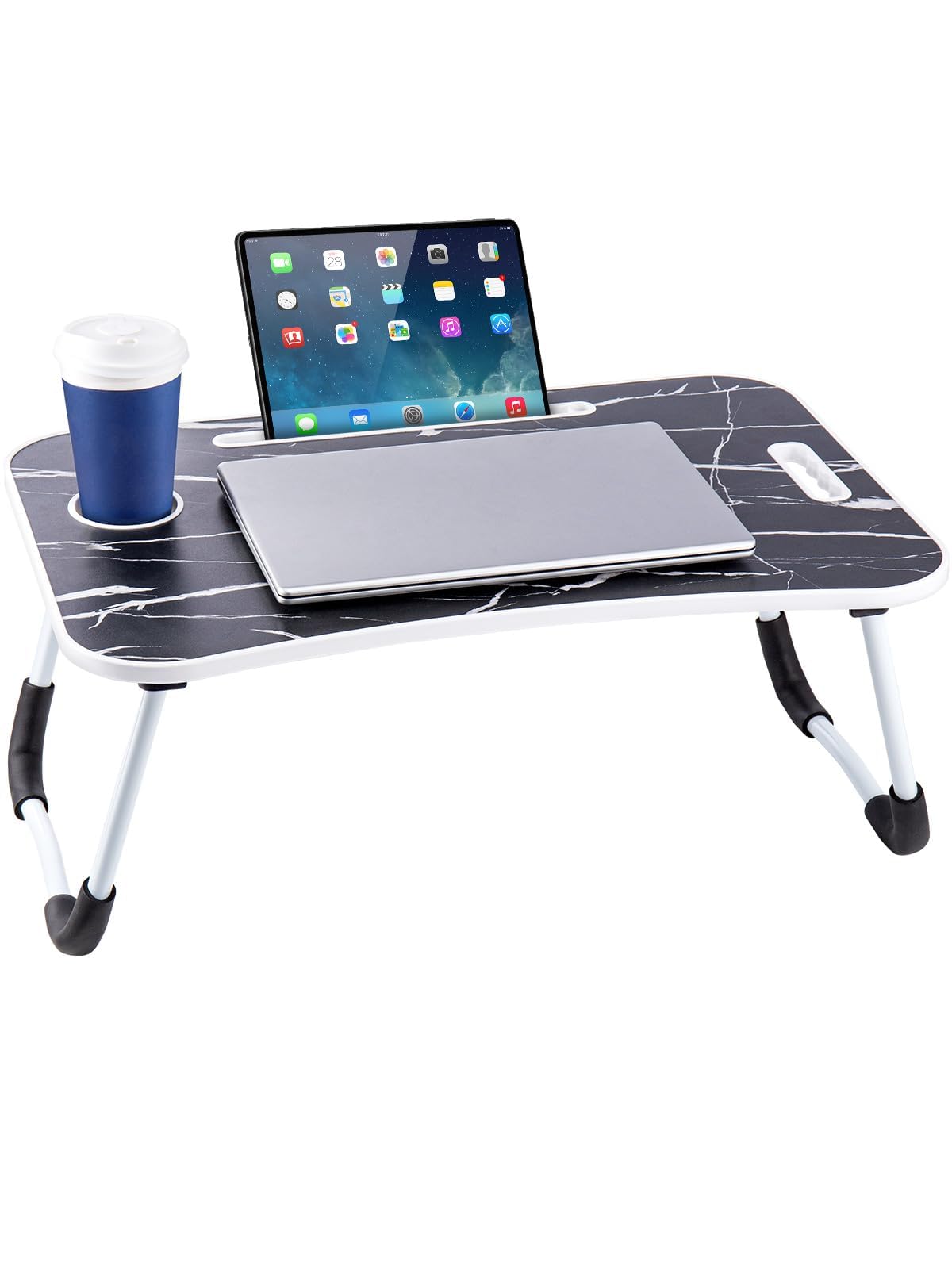 Crownshop Girls Black Marble Laptop Table, 60 X 40 X 28Cm Bed Table, Bed Desk Stand With Foldable Legs & Cup Slot Notebook Stand Computer Laptop Bed Table Laptops Tray For Sofa Bed, Pink (Black Marble)