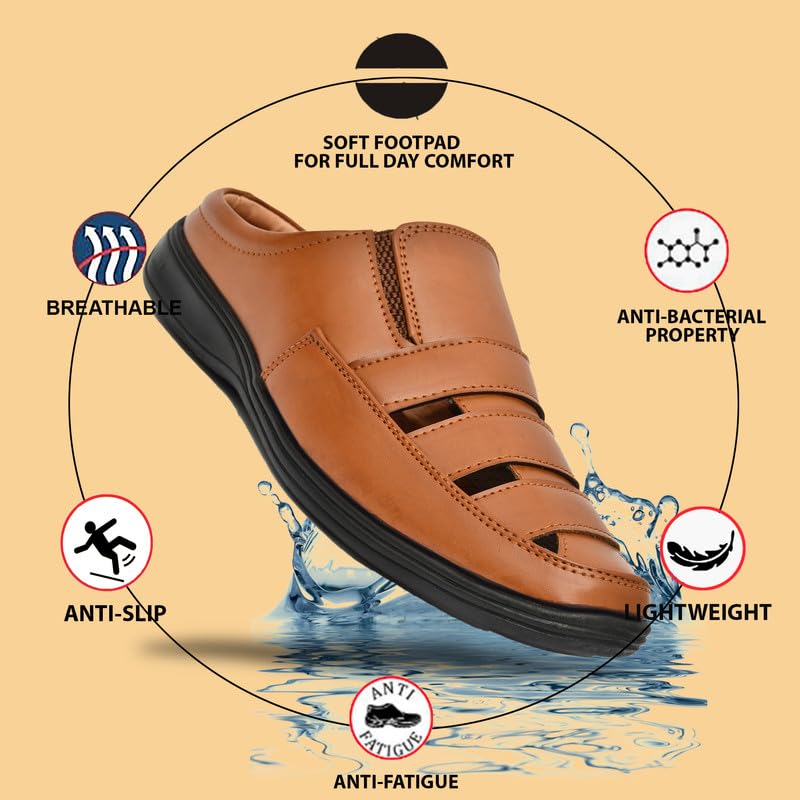 Image of Restroad Men's Synthetic Leather Sandals | Casual Open Toe Footwear for Men