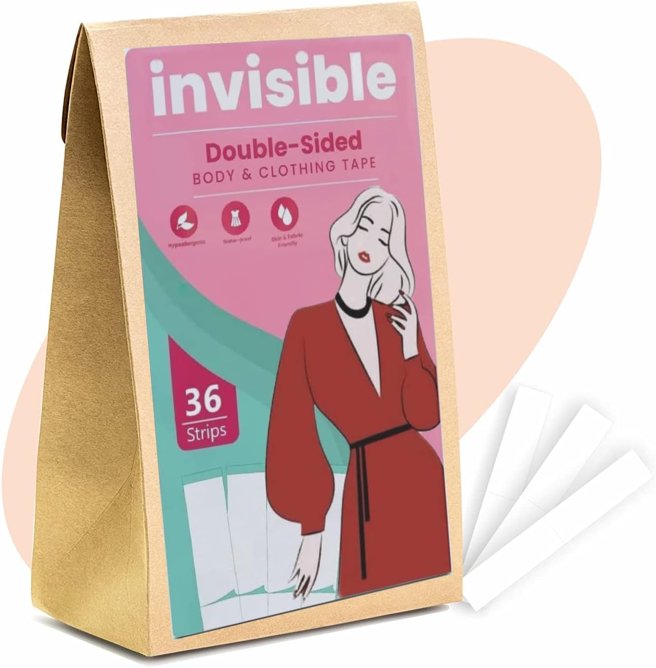 double sided tape for clothes and Fashion, Clothing and Body (72 Strip Pack) | All Day Strength Tape Adhesive and Gentle on Skin and Fabrics | Transparent(72)