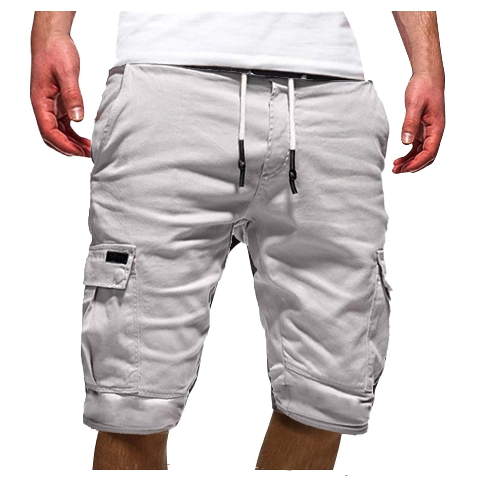 Alueeu Pantalones Cortos Hombre Verano Casual Moda Pantalón con Bolsillos Laterales Original Color sólido Ajuste Vintage Bermuda Shorts Pantalones Deporte con Cordón Elástico Running Correr Playa