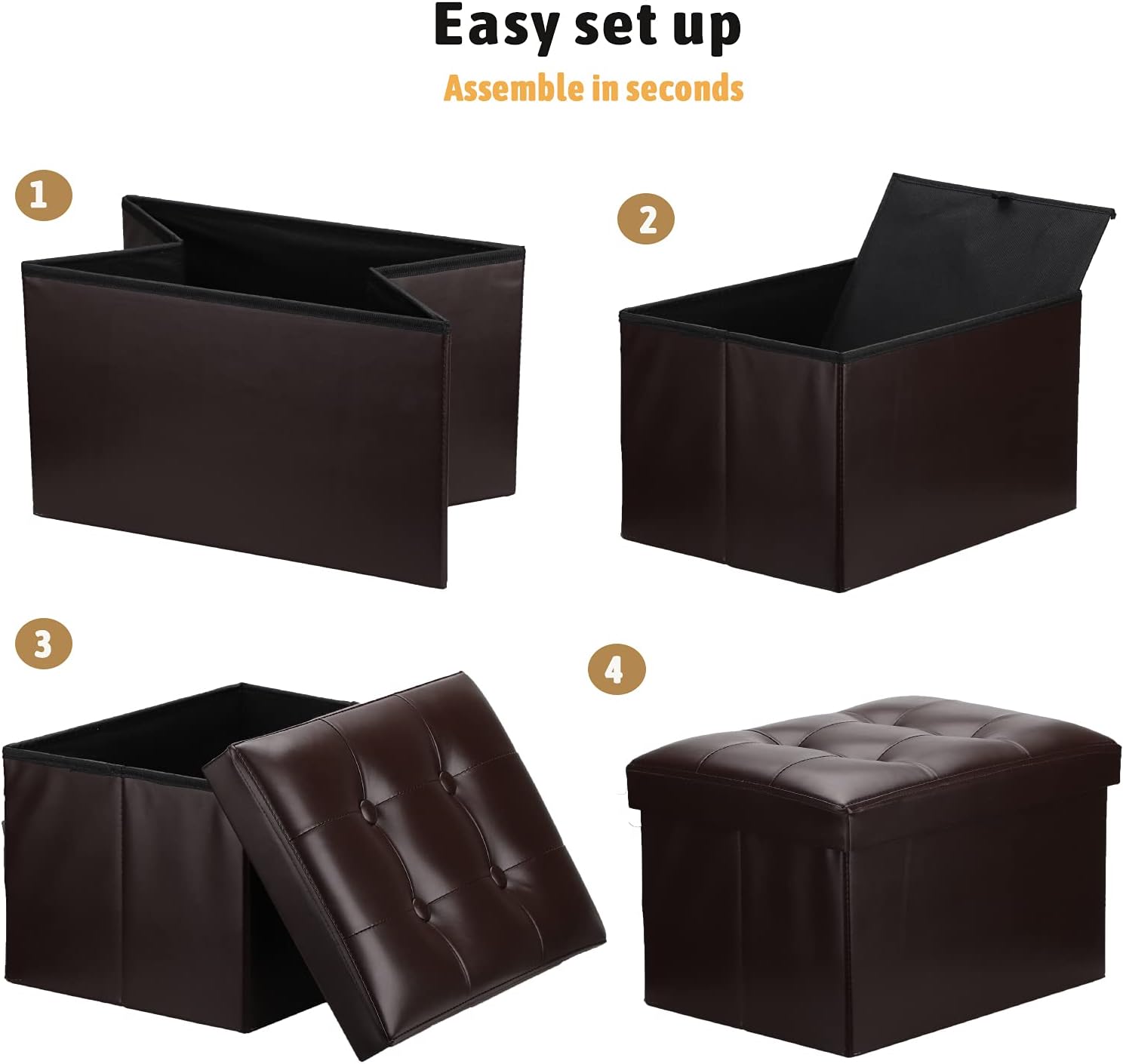 COQOFA Small Leather Ottoman Foot Rest Stool Short Ottoman Stool Folding Storage Ottoman Thicker Foam Especially for Foot Rest 17X13X11 in Brown