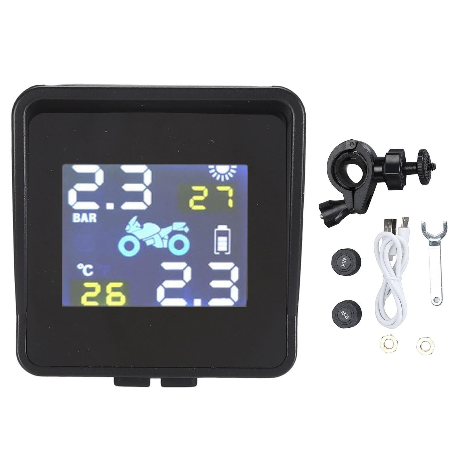 Diyeeni di Monitoraggio della Pressione dei Pneumatici per Moto TPMS Solare, Display LCD con Sei modalità di Allarme, Impermeabile e Durevole per Scooter da Moto