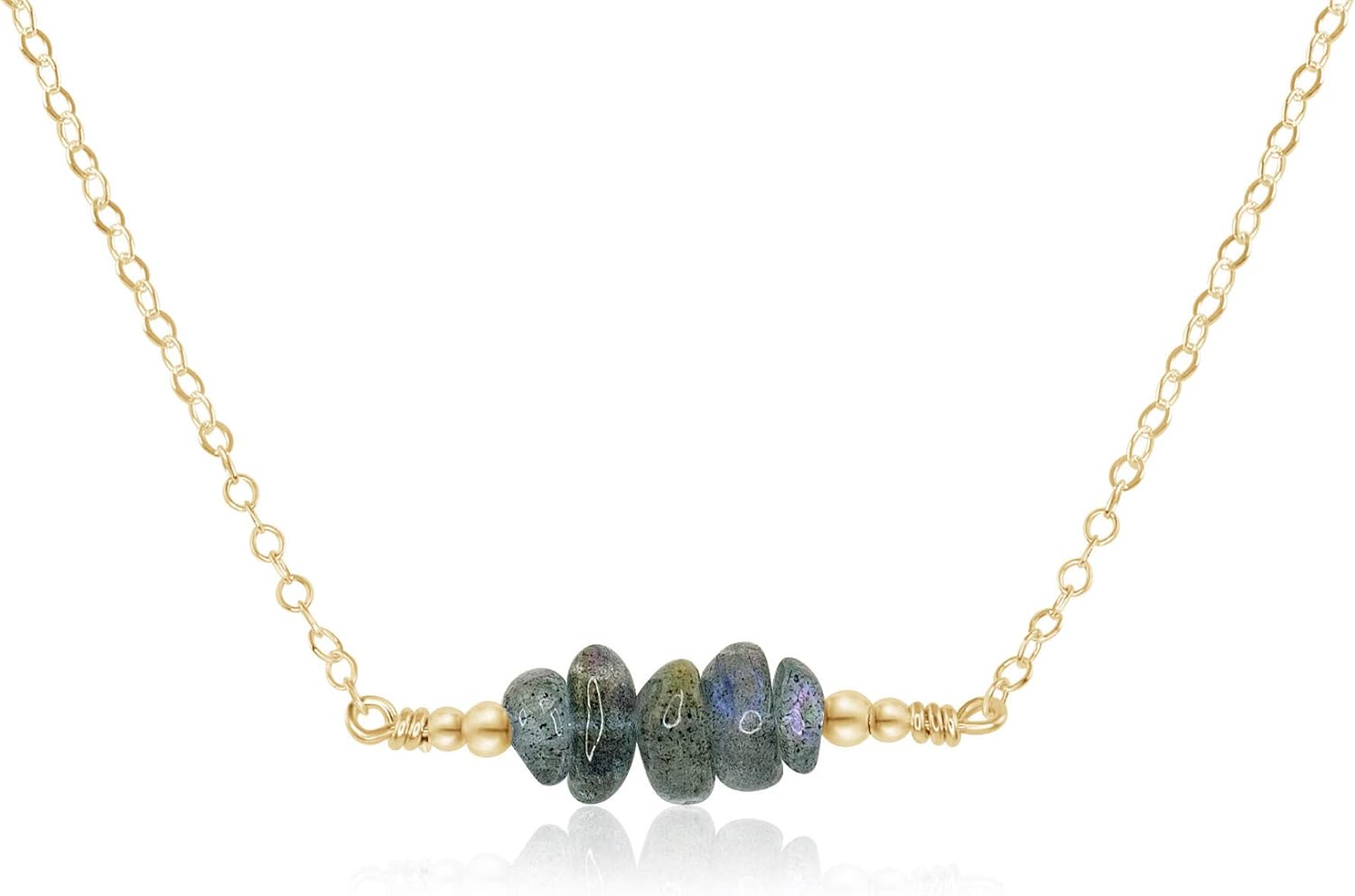Luna Tide Labradorite Chip Bead Bar Necklace in 14k Gold Fill