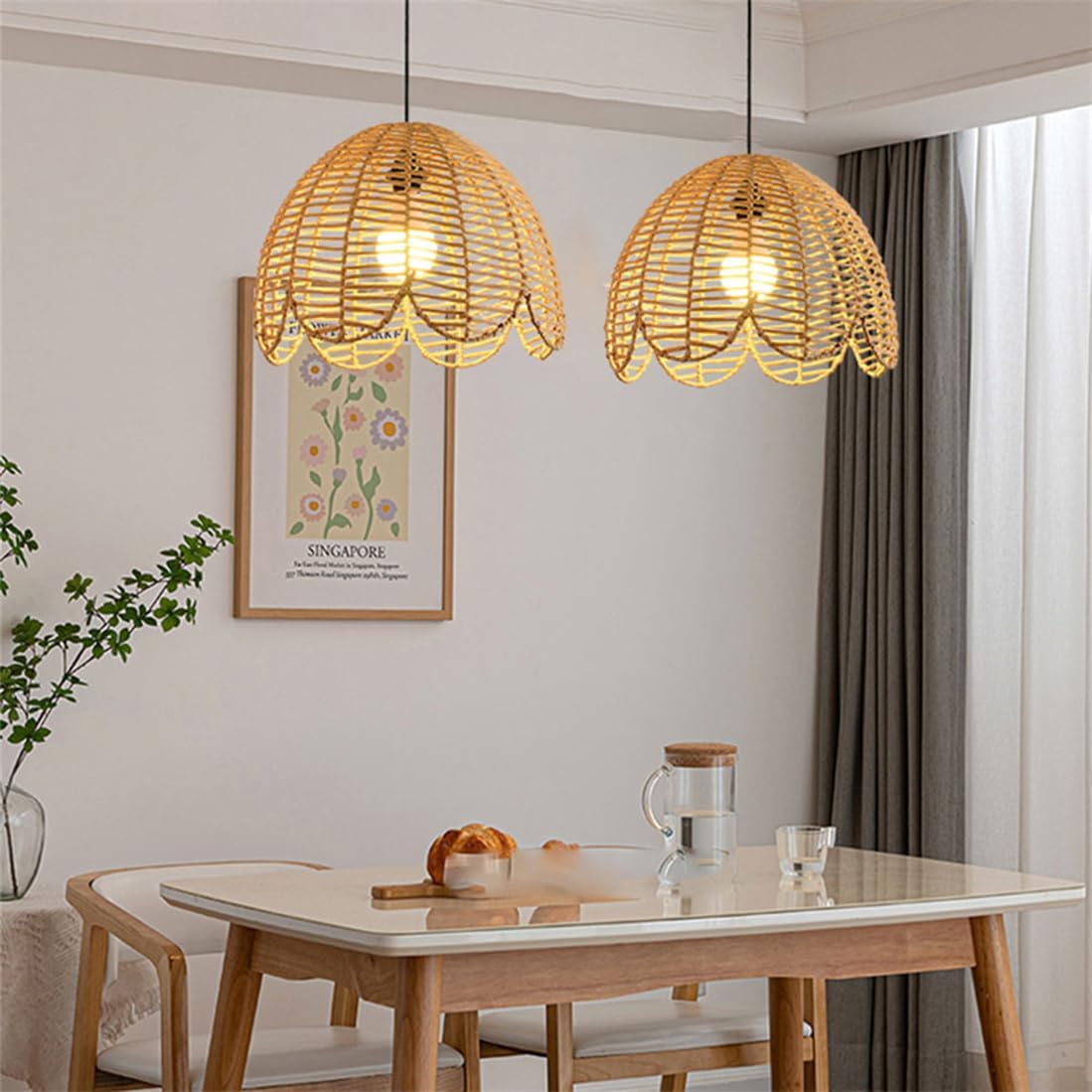 Boho Paper Rope Ceiling Light Fixture - Handmade Bamboo Light for Kitchen, Bedroom, Cafe, and Restaurant Decoration