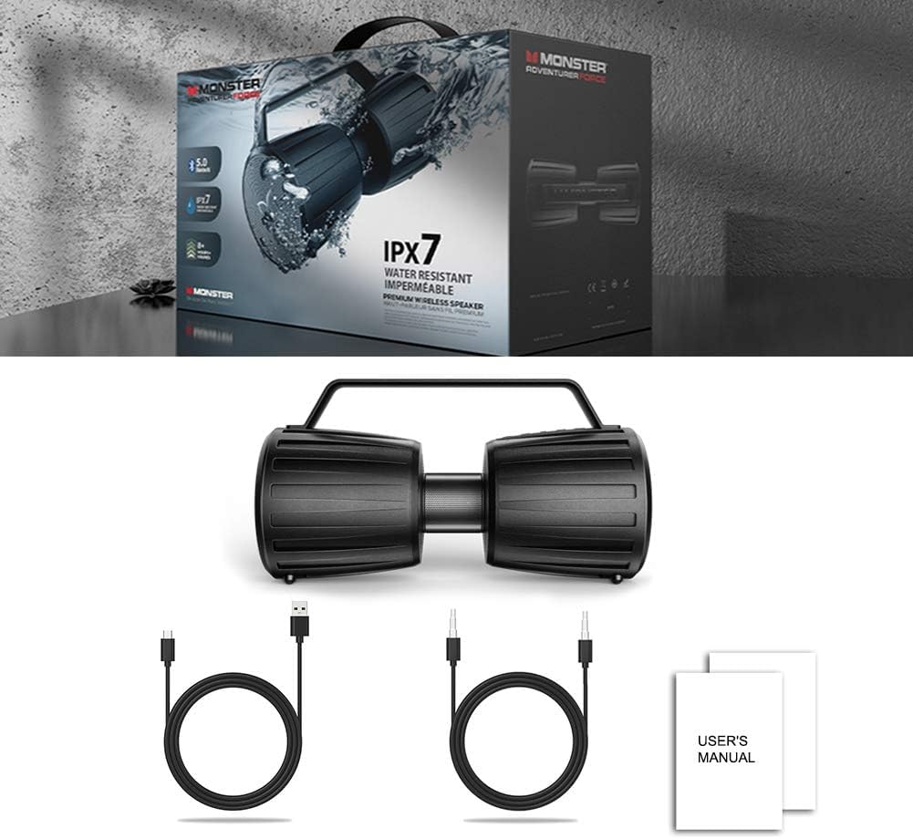 Monster Adventurer Force Bluetooth Speaker IPX7 Waterproof Speaker 5.0 with Microphone Input, 80W Portable Bluetooth Speakers with 40H Playtime for Indoor Outdoor Party, Black - Image 7