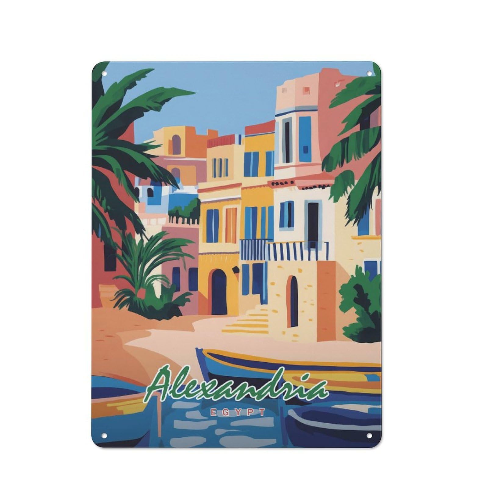 Junmoney Style-12 Alexandria, Egypt Travel (2) Everyday Metal Wall Decor 40X30cm, Vintage Metal Sign For Hallway, Home Bar, Garage Or Study