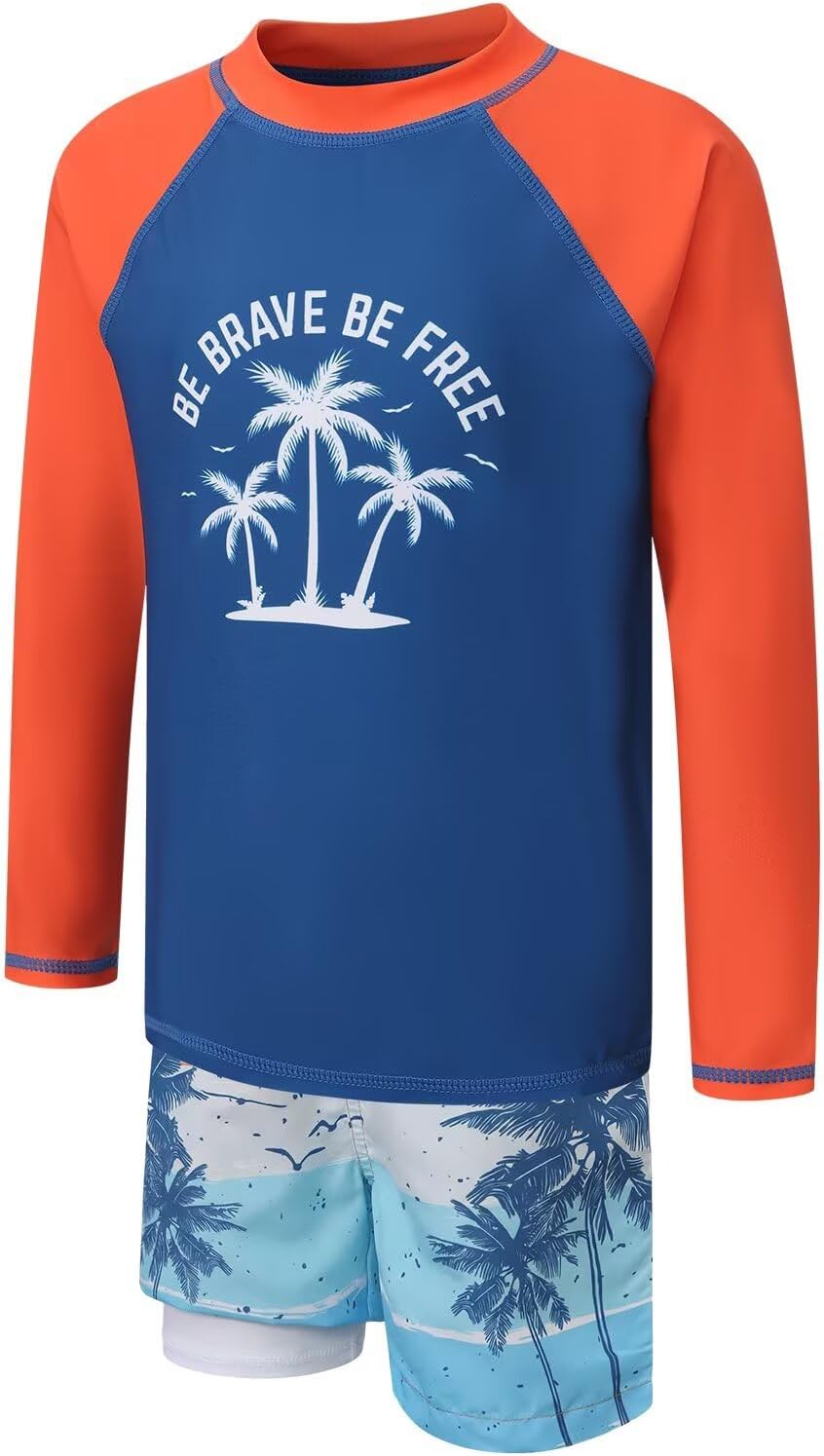Boys Swim Set Rash Guard Swimsuits Set for Boy Long Sleeve Bathing Suits with Liner Swim Trunks Swimwear 3-16 Years