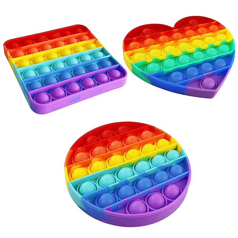 TSS Pop It Fidget Toys,Push Pop Bubble Fidget Sensory Toy,Autism Special Needs Silicone Stress Relief Toy (Circle, Square, Love Symbol)