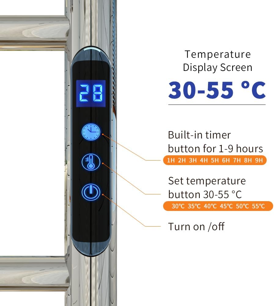 KWW Heated Towel Rack, Remote Control with APP Tuya, Towel Warmer with Timer, Wall Mounted Hot Towel Warmer for Bathroom (Polished, 5+3Bars) 5+3Bars Polished