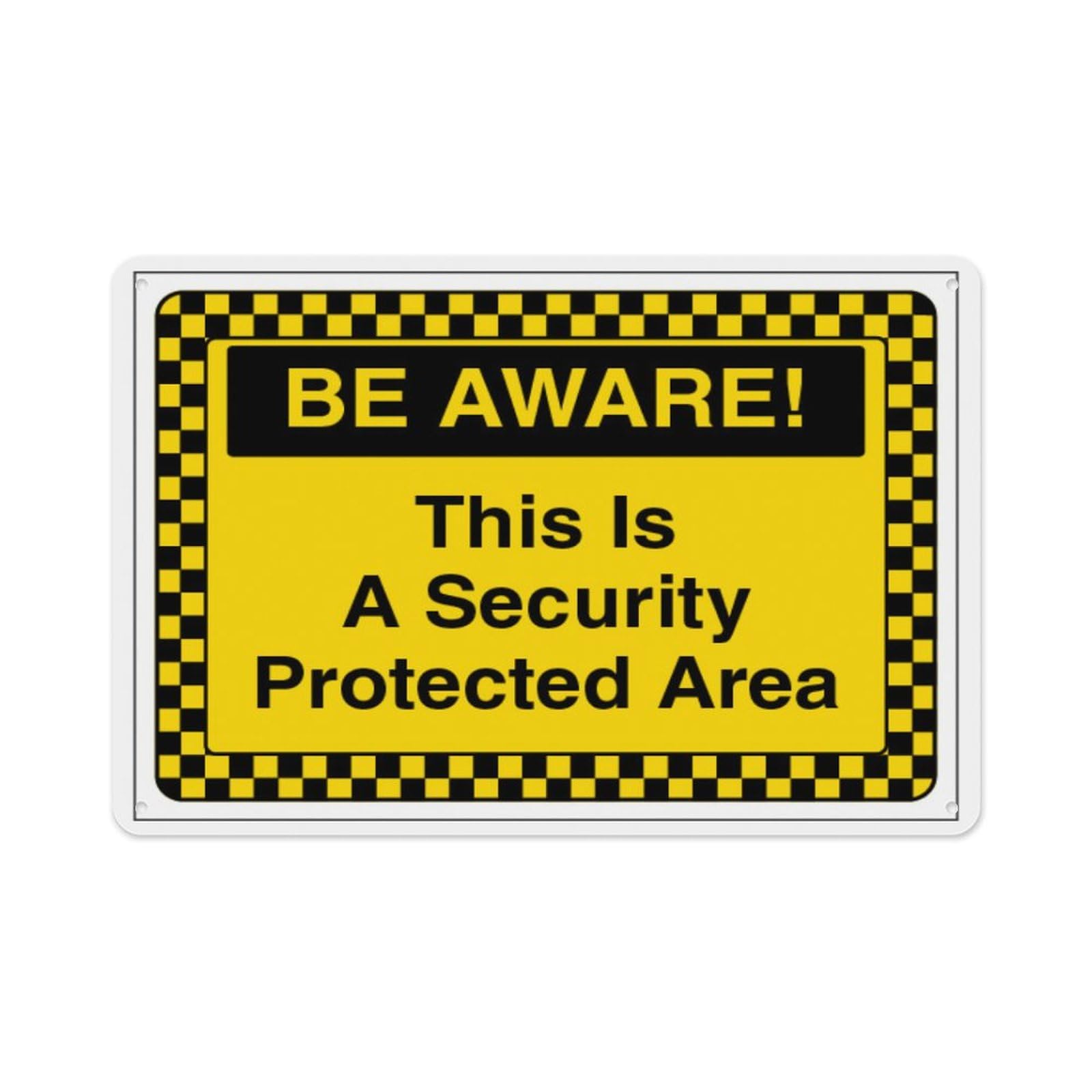 peiyeety Be Aware This Is A Security Protected Area Aluminum Tin Warning Signs For Home Outdoor Garden 8X12 Inches