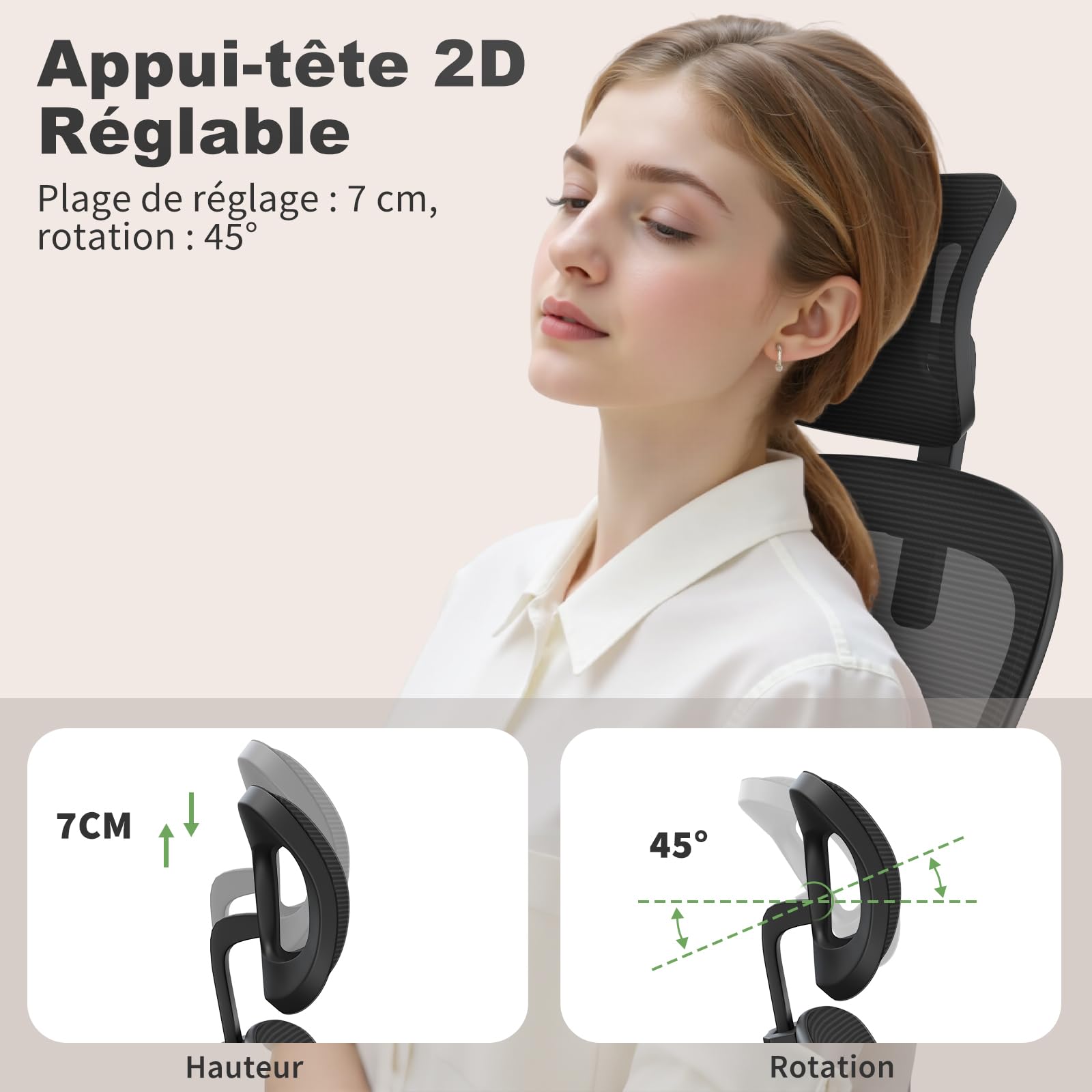 rattantree Sedia da Ufficio, Poltrona Ufficio Ergonomica, Con Braccioli Regolabili e Poggiatesta, Sedia Scrivania Girevole e Regolabile in Altezza, Seduta Ergonomica Traspirante, Per Lavoro, Nera
