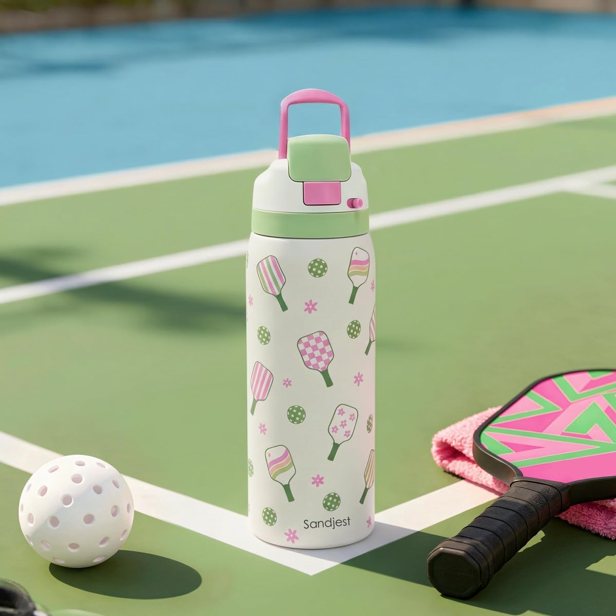 Pickleball Stainless Steel Water Bottle, Vacuum Insulated, Push-Button Lid, 32 oz, Gifts for Women Girls Friends Teens Birthday Christmas - Image 7