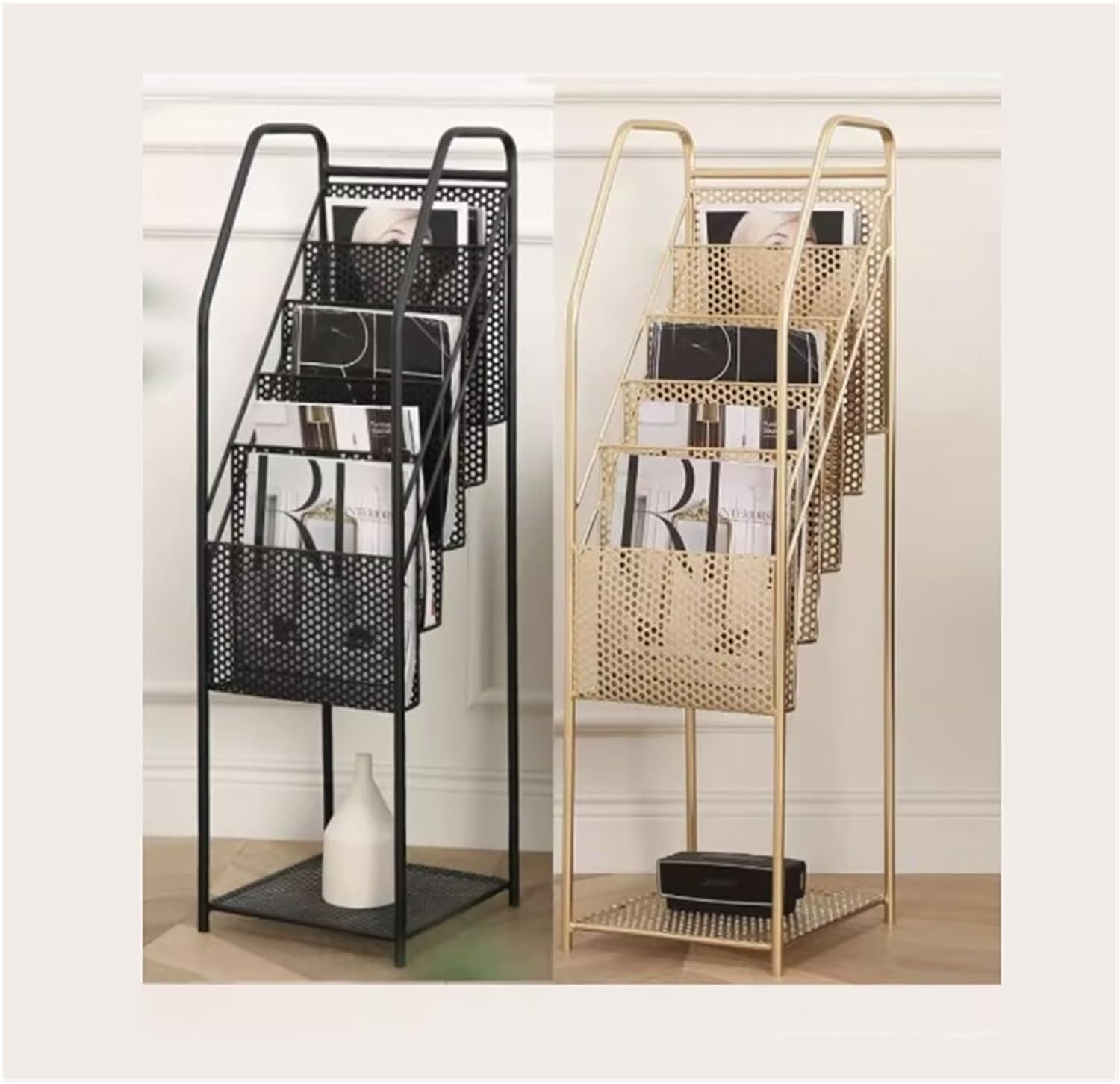 Floor-Standing Metal Magazine Rack Movable High magazine holder image 2