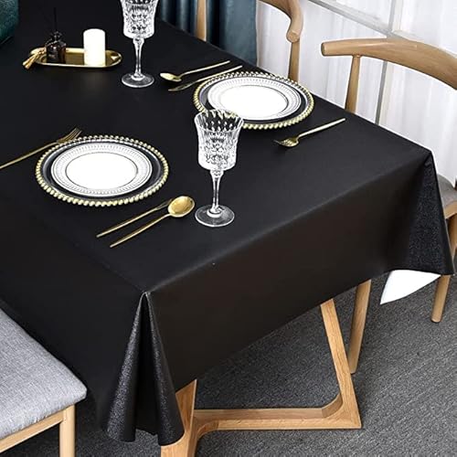 Trudelve Plastic Table Cloth For Rectangle Tables Black Vinyl Tablecloth Waterproof Wipeable Oilcloth Table Cloths For Parties Dining Table Cover (54'' X 108'', Pure Black) #TOP3