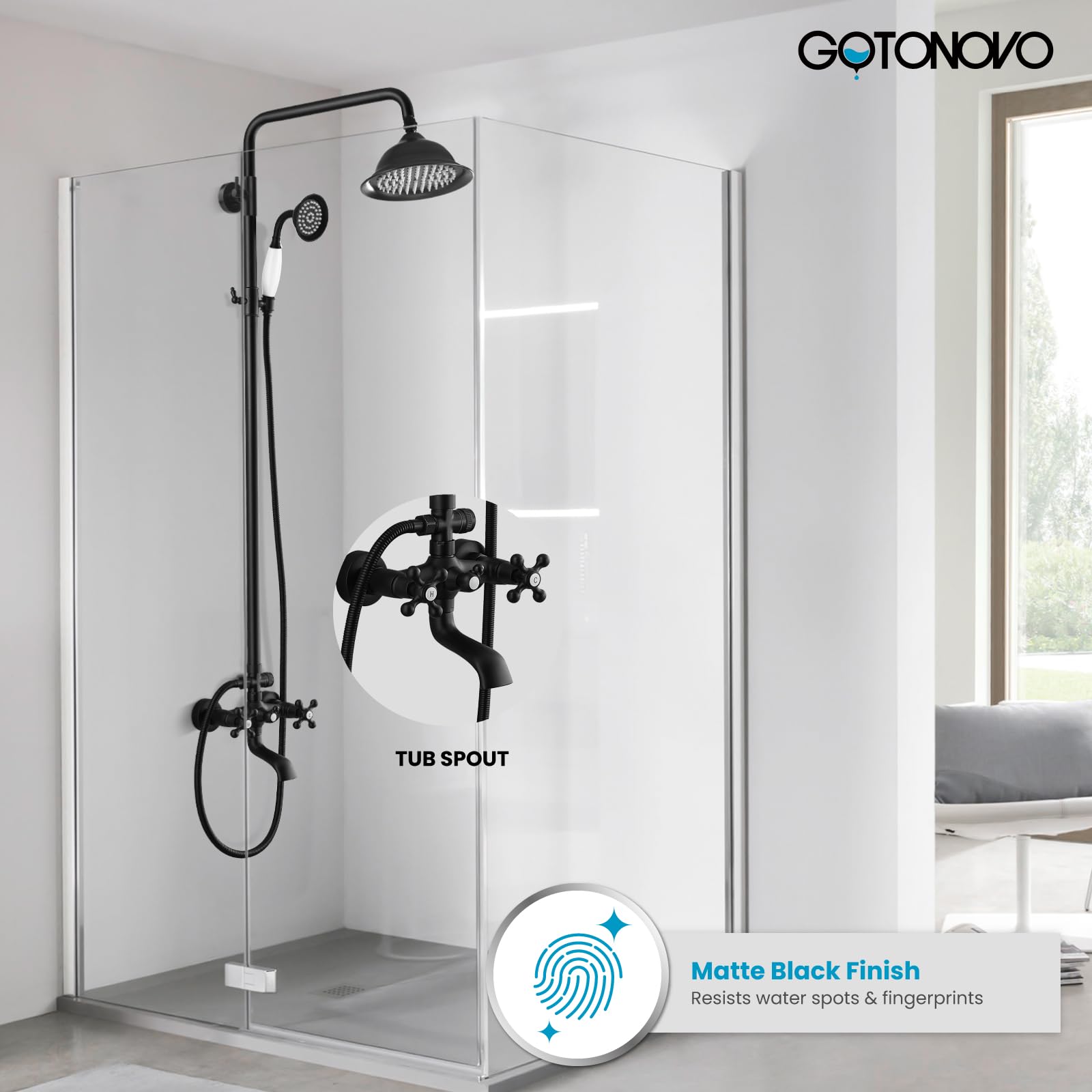 Gotonovo Exposed Shower System - Matte Black -2