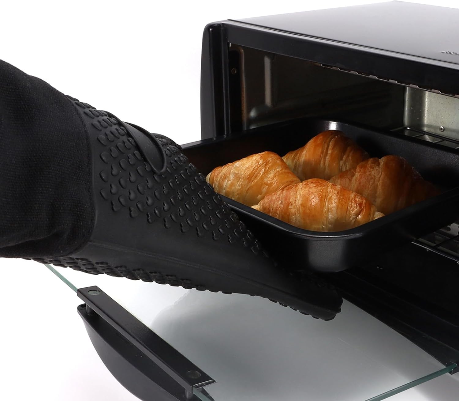Guanti da forno extra lunghi, resistenti al calore, con fodera in cotone, guanti spessi da cucina, per pentole, cottura al forno, barbecue (50 cm, nero, 1 paio)
