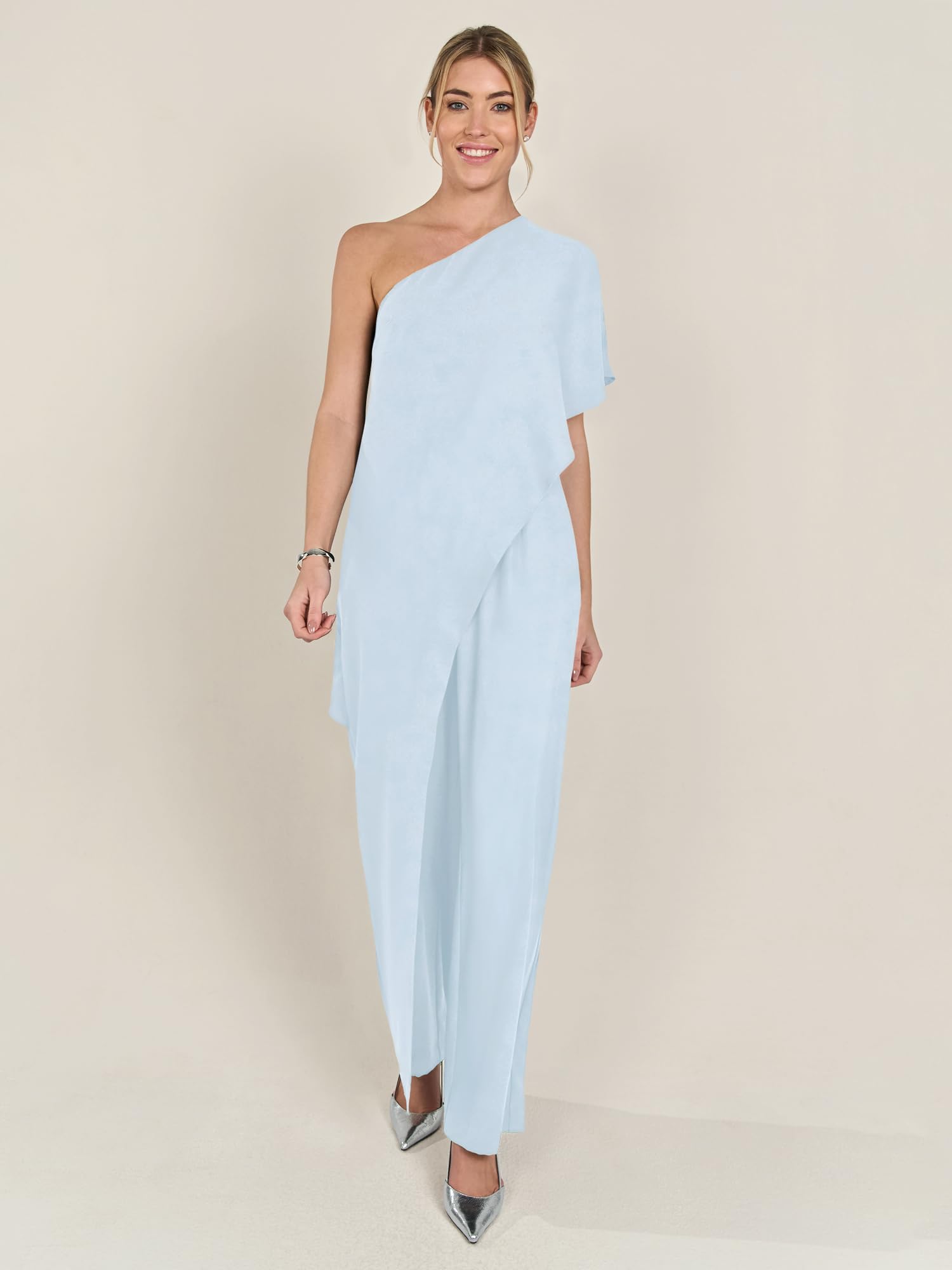 APART Fashion Damen One-Shoulder-Jumpsuit, asymmetrischer Overall mit weitem Bein, ärmelloses Abendoutfit, fließender formeller Strampler, stilvolle Partykleidung