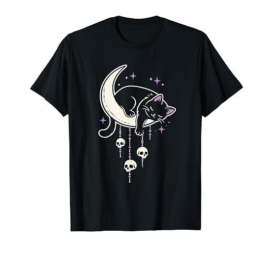 Cat Kitty Skulls Creepy Cute Moon Kawaii Pastel Goth Purple T-Shirt