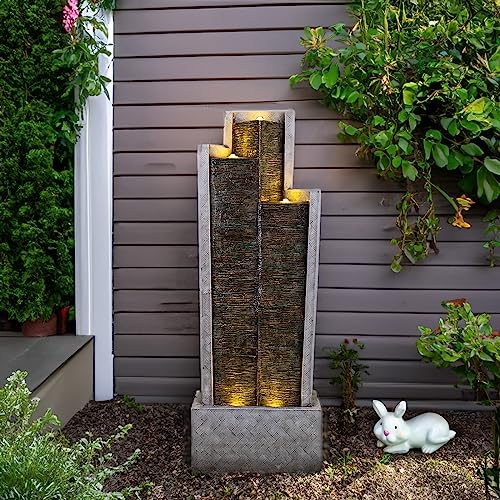 SERBILHOME 49.61 ”H Indoor Water Fountains Outdoor Waterfall Tall Floor with Led Lights and Pump Contemporary Curves Fountain for Office,House, Garden, Patio Home Art Decor - Thumbnail 2