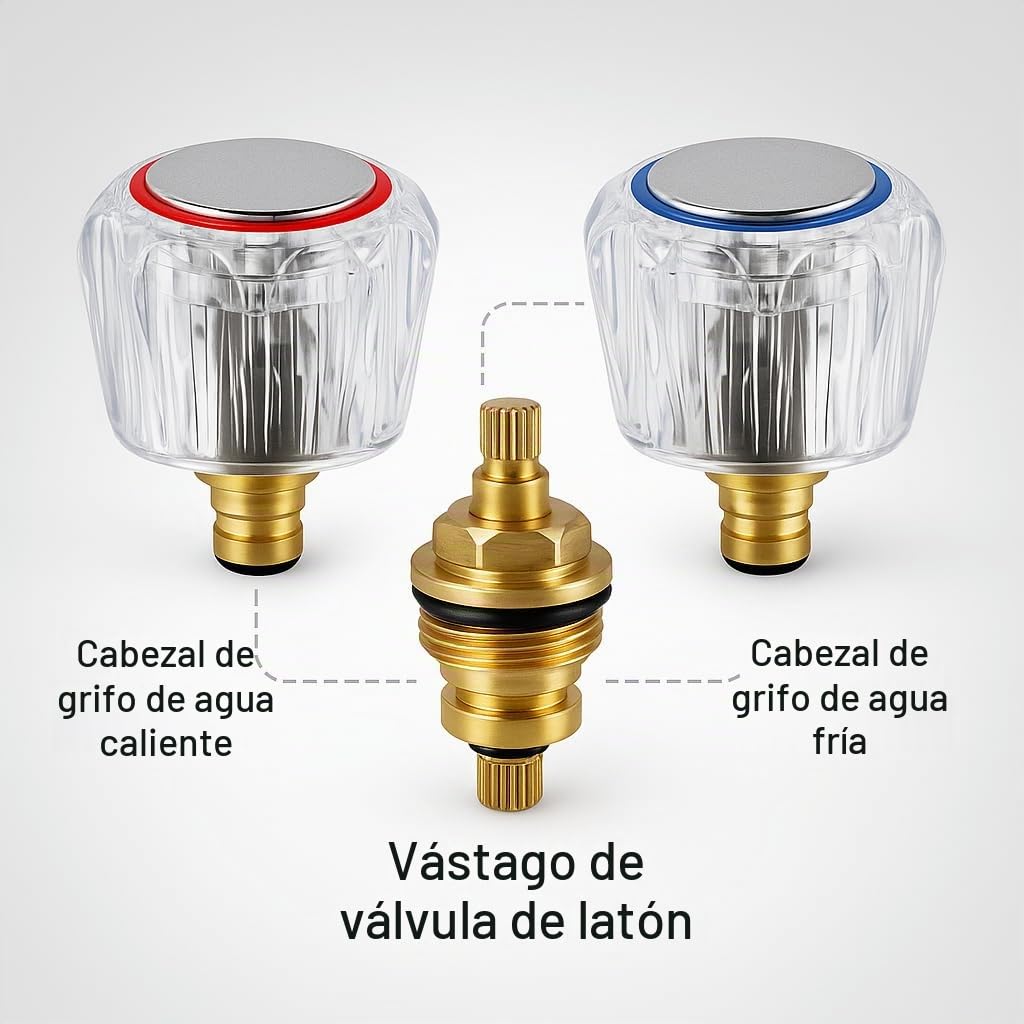 Repuesto estándar de grifo caliente y frío, cabezales superiores de, acrílico, metalizado, cromado, rojo y azul, sistema (se vende en pares)