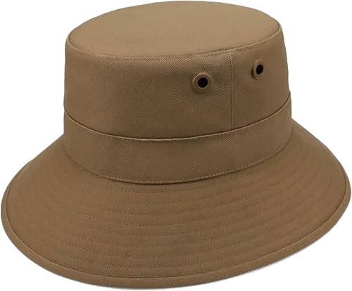 Wide Brim Canvas Sun Hat, Dark Khaki, Small
