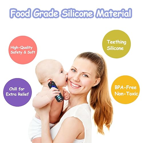 Miniatura 10 de Juguetes de dentición para bebés, mordedores de silicona suave para bebés de 3, 6, 12 y 18 meses, forma de control remoto para niños y niñas, alivio