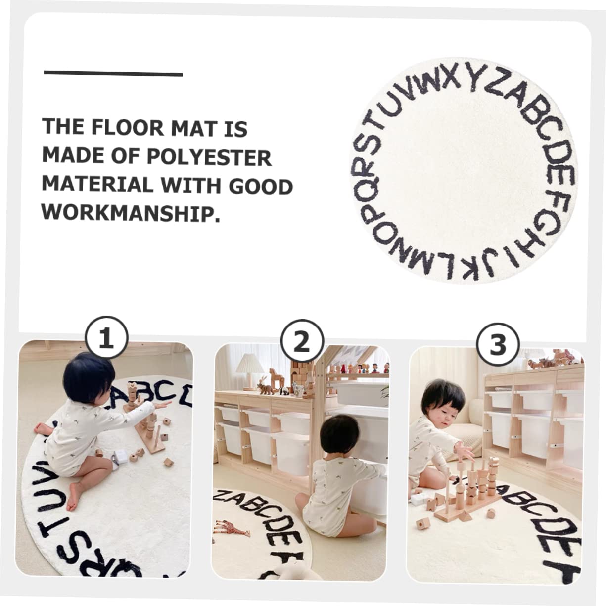 Levemolo Alfombra Diseño de Letras Dormitorio Infantil Redonda para Antideslizante Material de Poliéster Ligero y Clásico, Adecuado para Habitación o Hotel