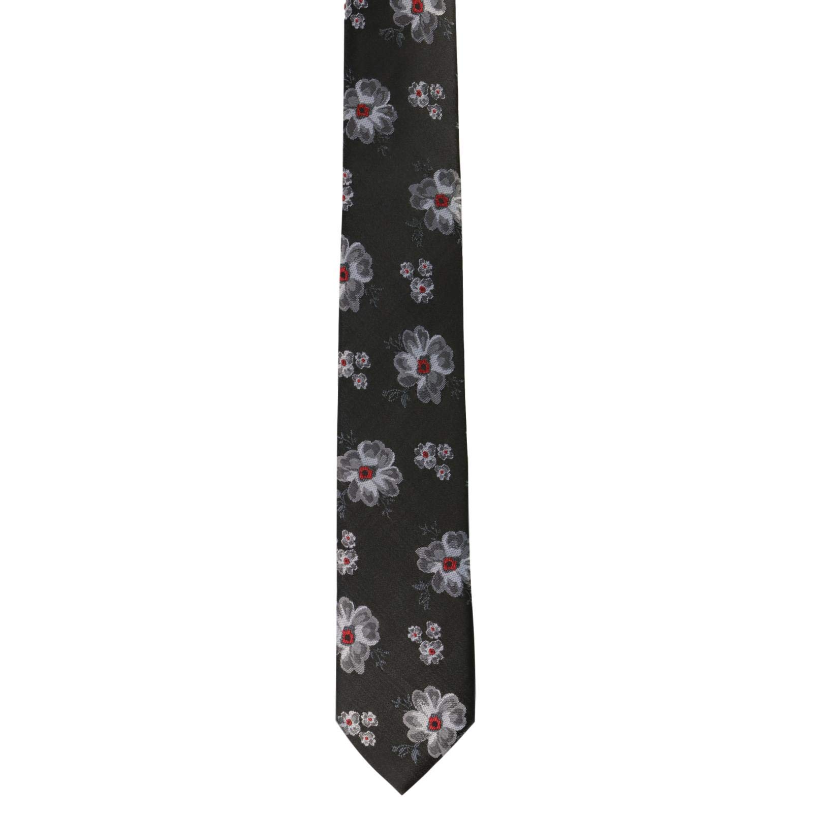 GASSANI Set Cravatta Uomo Sottile Con Fantasia Floreale, Lunghezza Extra, Larghezza Slim 6 Cm, Con Pochette Fazzoletto - 6 Colori Satinati