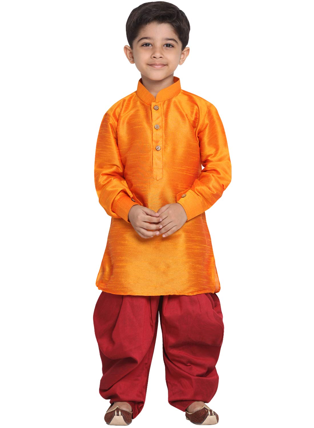 Jbn Creation Vastramay Boy's Cotton Silk Blend Pathani Style Kurta And Patiyala Dhoti Set (Orange, Vasnbuk001Orncdma, 11-12 Years)