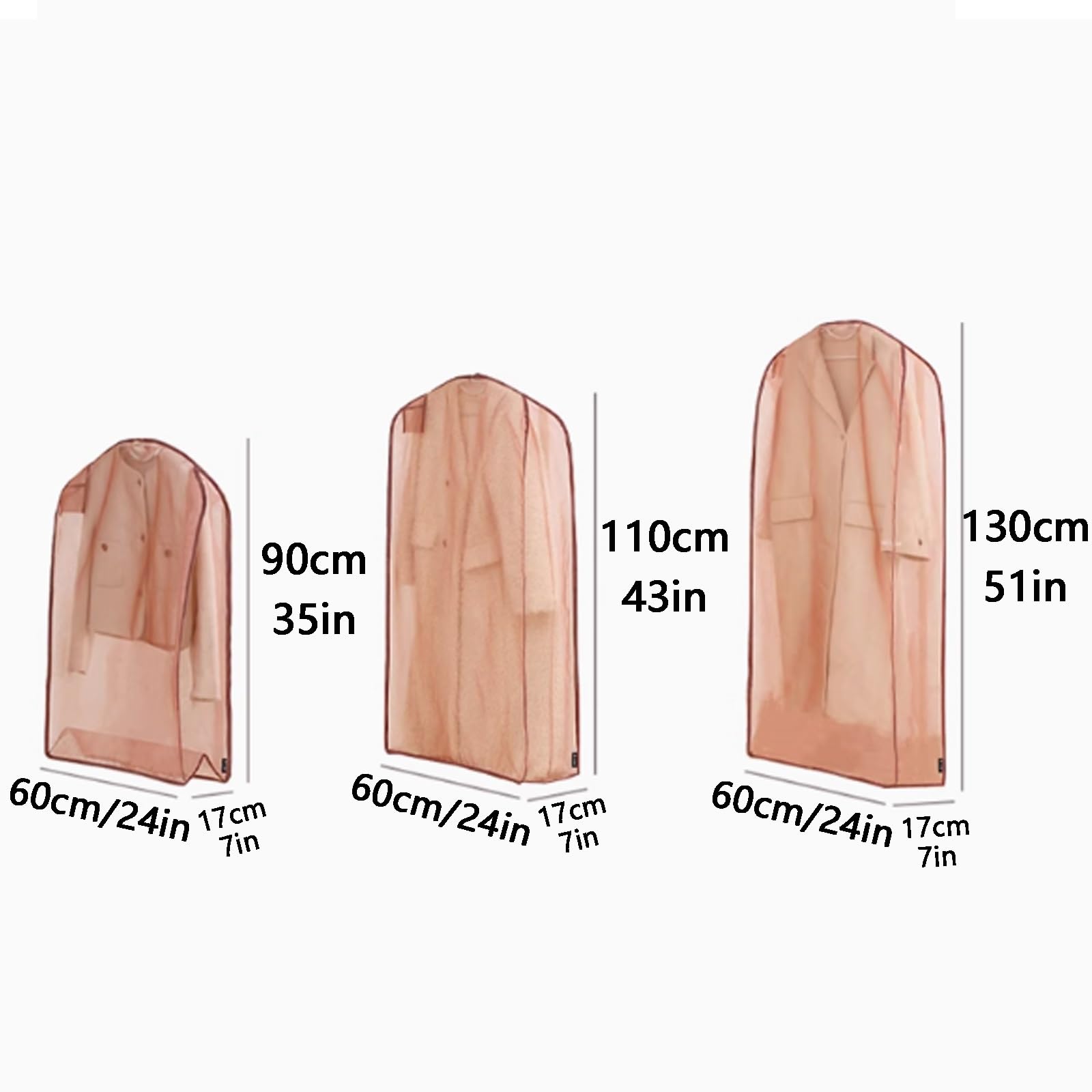 Kleidersack, Transparenter 3D-Kleiderbeutel aus Organza mit Reißverschluss, geeignet for dicke Kleidung(Pink,60 * 17 * 130cm/24 * 7 * 51in)