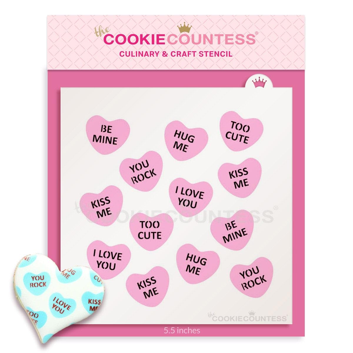 The Cookie Countess 2 Piece Mini Conversation Hearts Stencil
