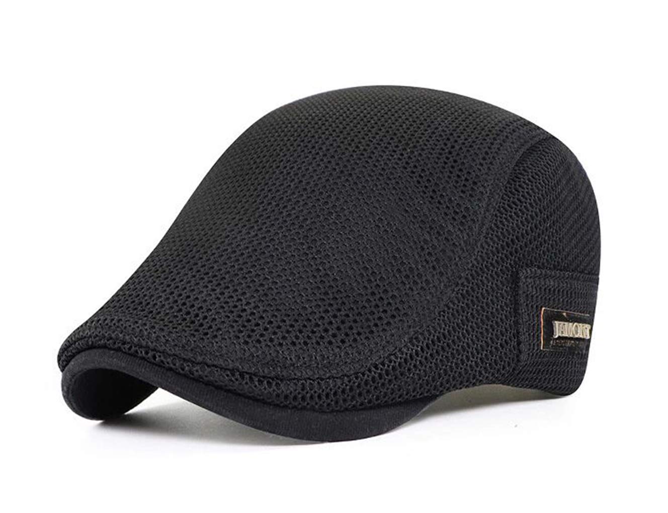 Chennuo Men's Black Summer Flat Cap Beret Adjustable Breathable Mesh Newsboy Cap Hunting Hat (Black)