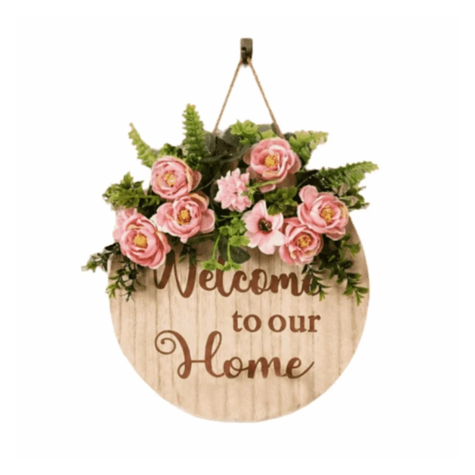 Front Door Wreath Welcome Sign Creative 2D Flat Welcome Sign Wooden Bow Knot Door Wreath Round Shape Flower Wall Art Front Door(Color1)