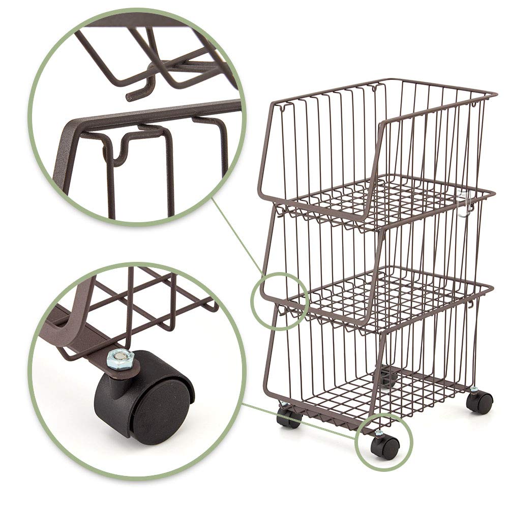 EZOWare Metal Wire Baskets Trolley, 4Tier Stackable Basket Organiser