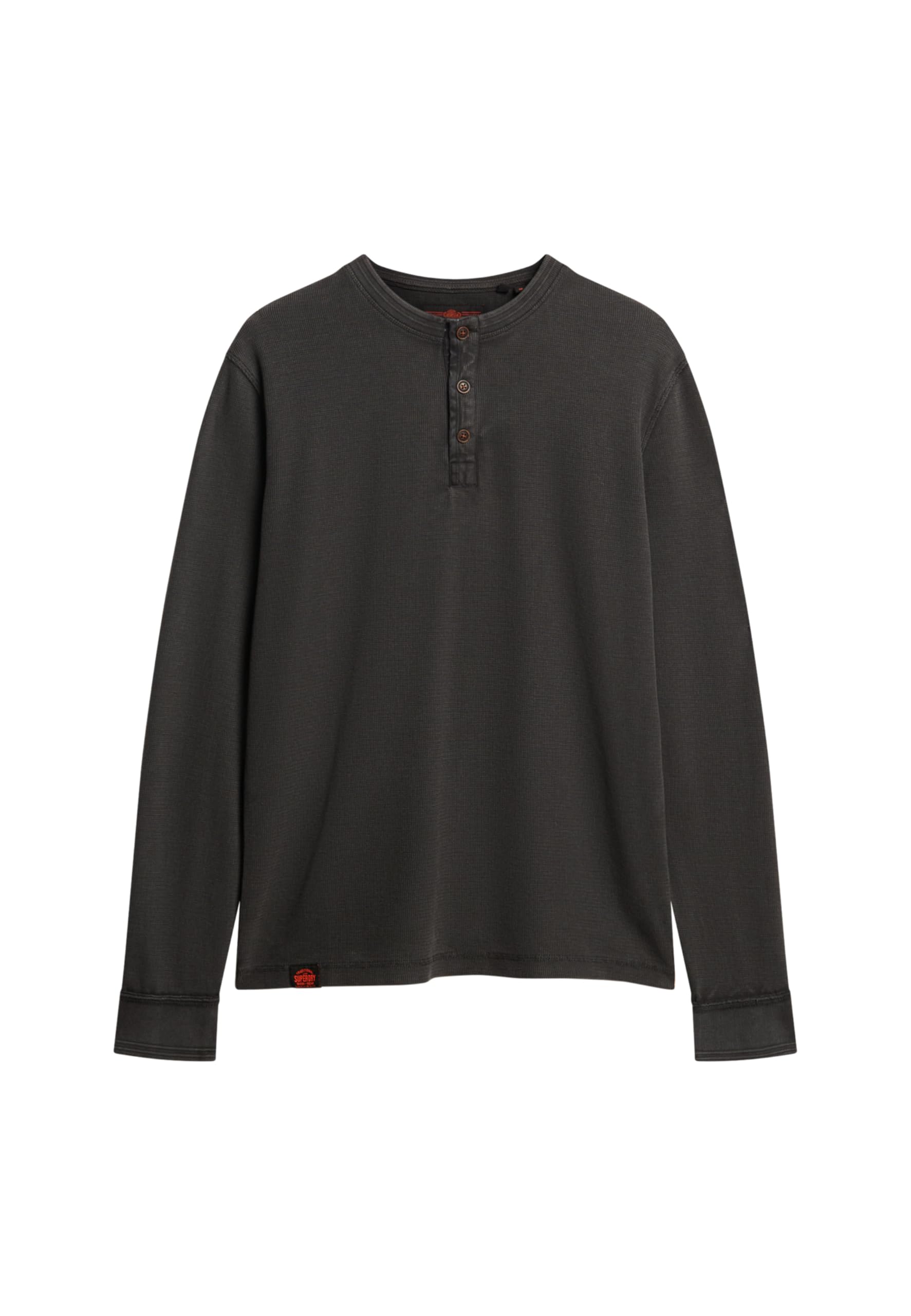Superdry Men's Washed Black Vintage Textured Grandad Ls Top - L