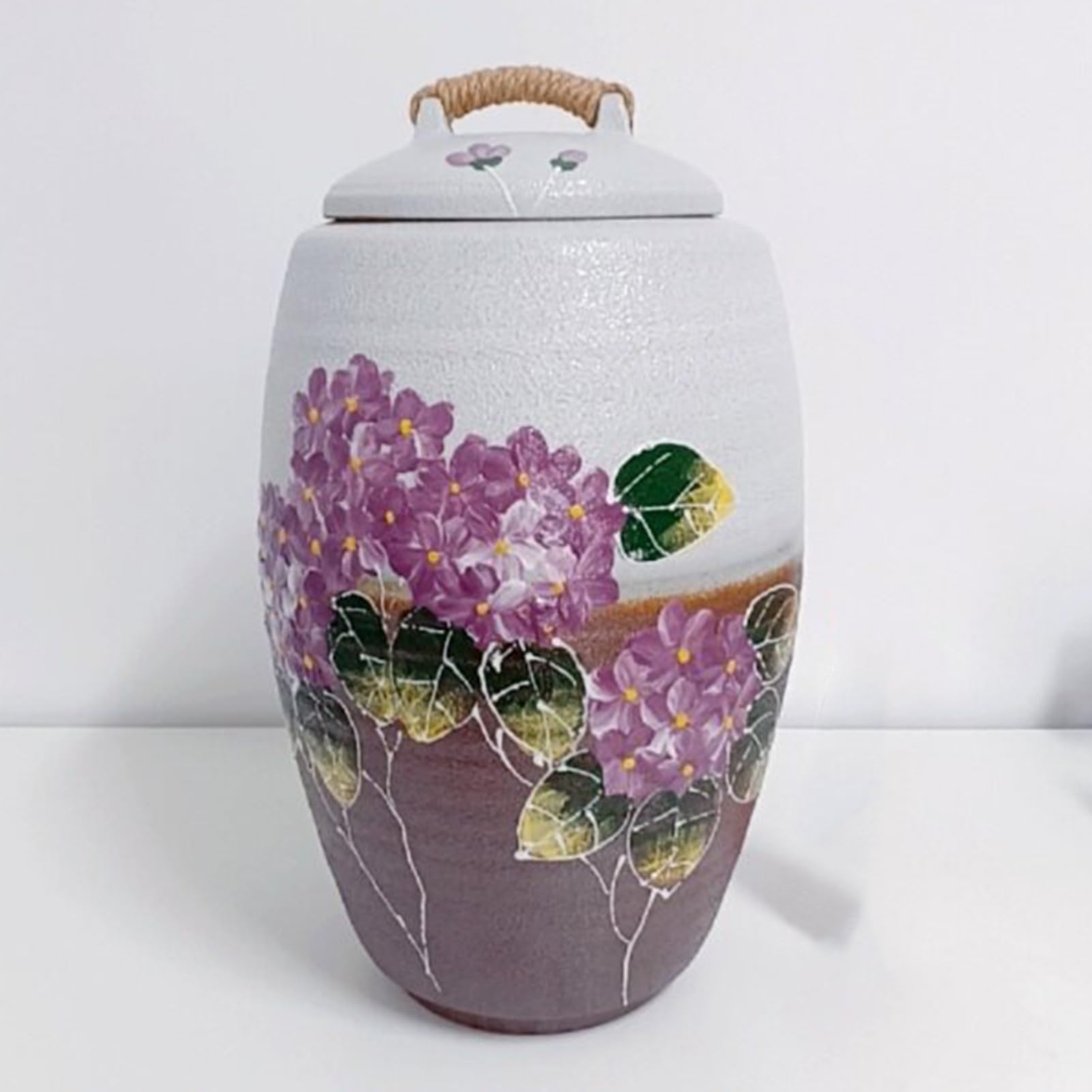 Barattolo for La Conservazione Degli Alimenti in Ceramica con Coperchio, Contenitore for Cereali Antichi for La Conservazione Della Dispensa e Decorazioni da Banco(Hydrangeas,13x21.6in/33x55cm)