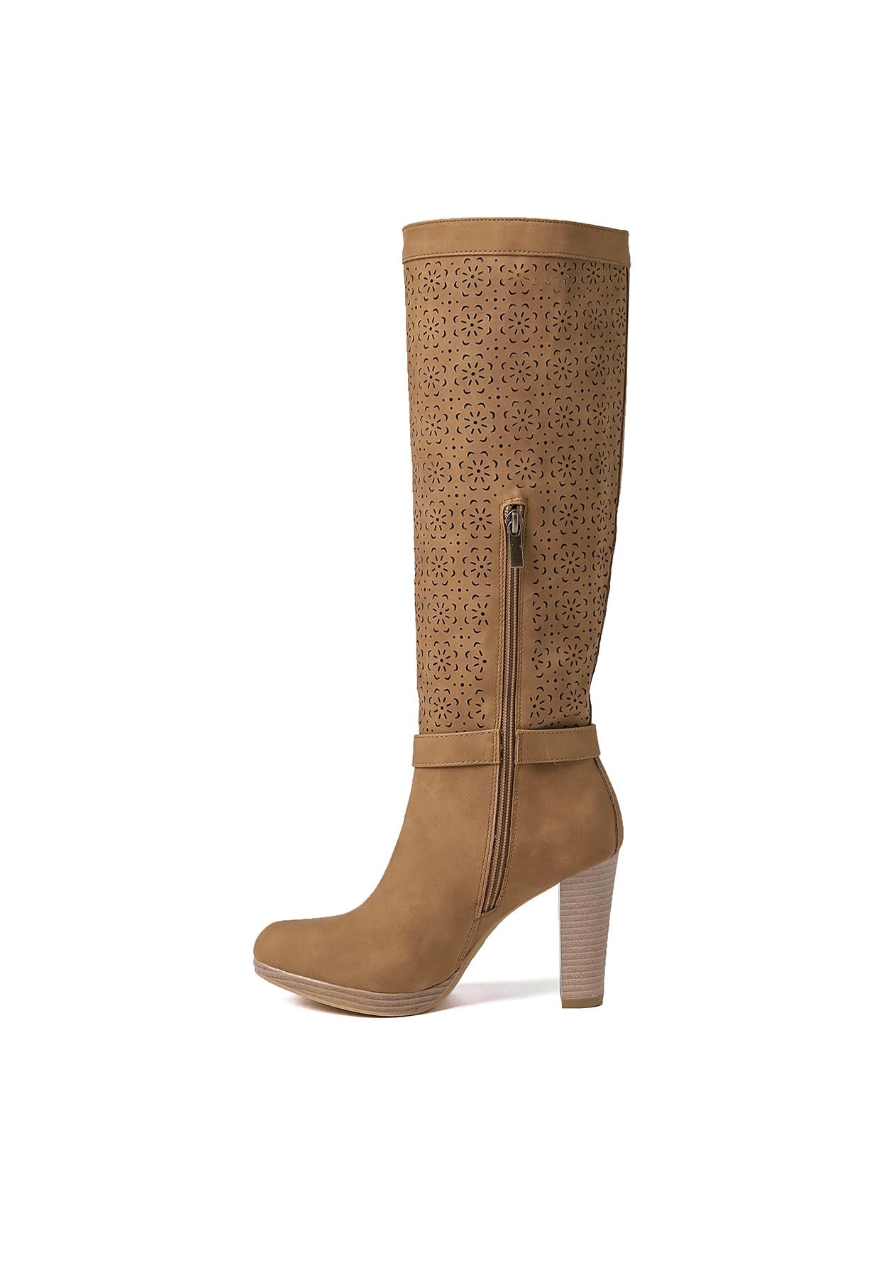 QUEEN HELENA Stivali Alti Traforati con Tacco con Zip Laterale Casual Donna X30-111