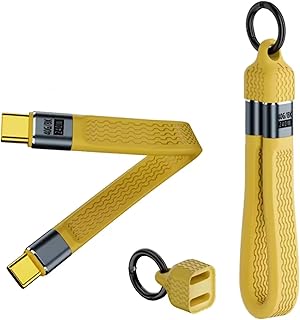 FPC TPE PD3.1 Keychain Fast Charging Short Data Cable - Thunderbolt 4 - E-Marker Chip - USB C to Type C - USB 4 - Gen4-40Gbps - 60Gb Bandwidth - eGPU 8K@60Hz - 48V/5A - 240W - 13.7cm - K1 - Yellow