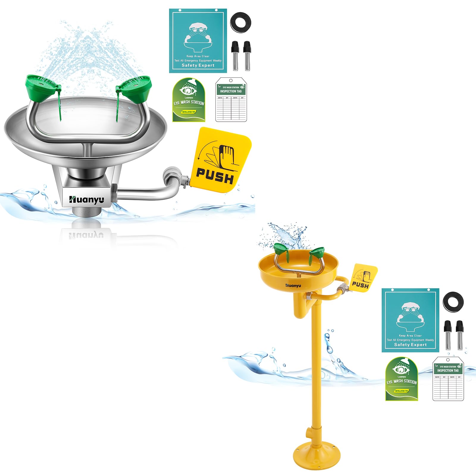 Huanyu Wall Mounted Eye Wash Station (1301 * 1) + Stand Up Eye Wash Station (1207Y*1)