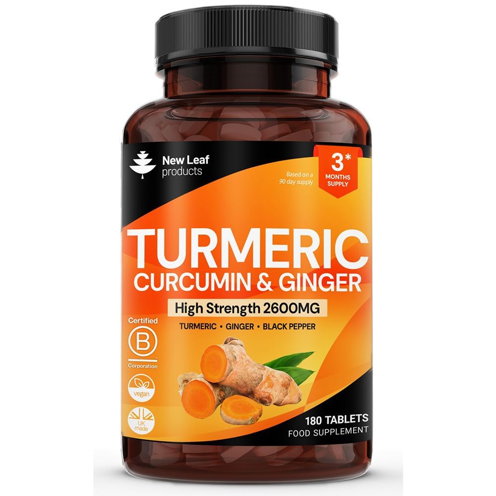 Turmeric Curcumin with Black Pepper & Ginger 2000mg Extract Active 95% Curcumin (6 Month Value Supply) High Strength - Curcumin Turmeric Supplements, Vegan, GMP, GMO Free Gluten Free, New Leaf
