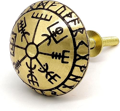 Miniatura 9 de 2 pomos de latón de brújula vikinga hechas a mano  Perillas de latón decorativas vikingas  Puerta de armario de dormitorio, pomos de cajón