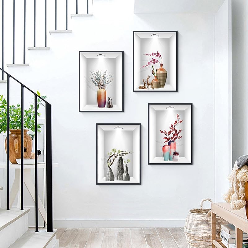 Miniatura 4 de Calcomanías de pared 3D para florero, flores de simulación, calcomanías de pared extraíbles para decoración del hogar, sala de estar, oficina,