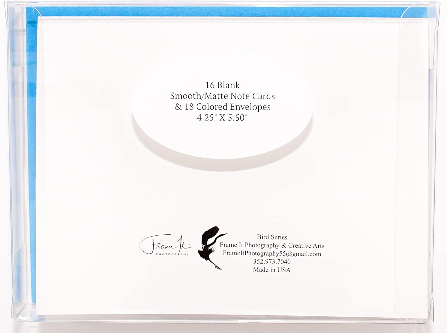 Bird Photography Smooth Note Cards 16 w/18 Colored Envelopes, Boxed Set (4.25"x 5.50") Blank Inside - Made in USA