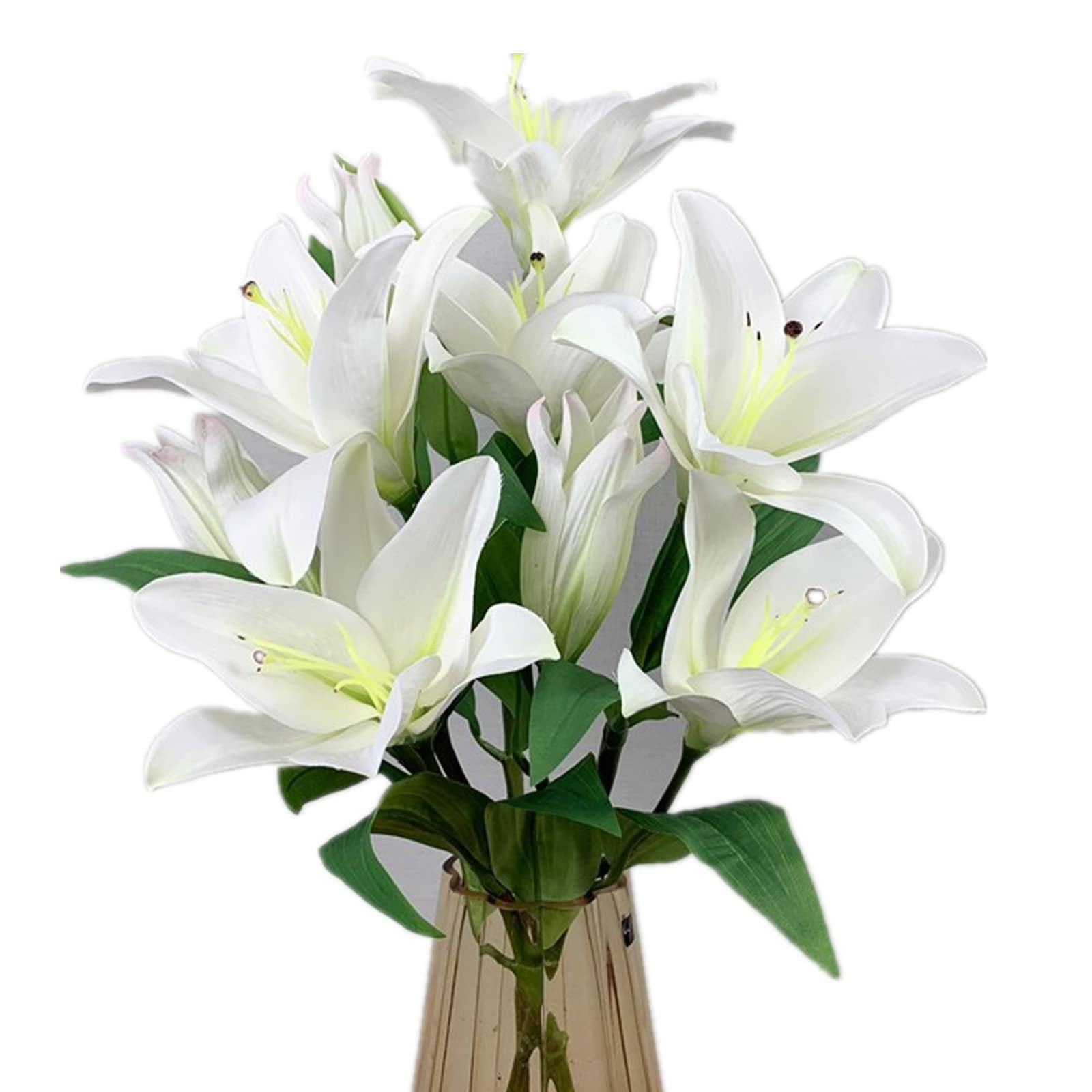 Artificial Tiger Lily Bouquet Lilies Flower with Rods 4 Bundlesof 12 Flower Heads for Home Table Party Garden Shop Office Decoration Artificial Flower(White/30.7inch)