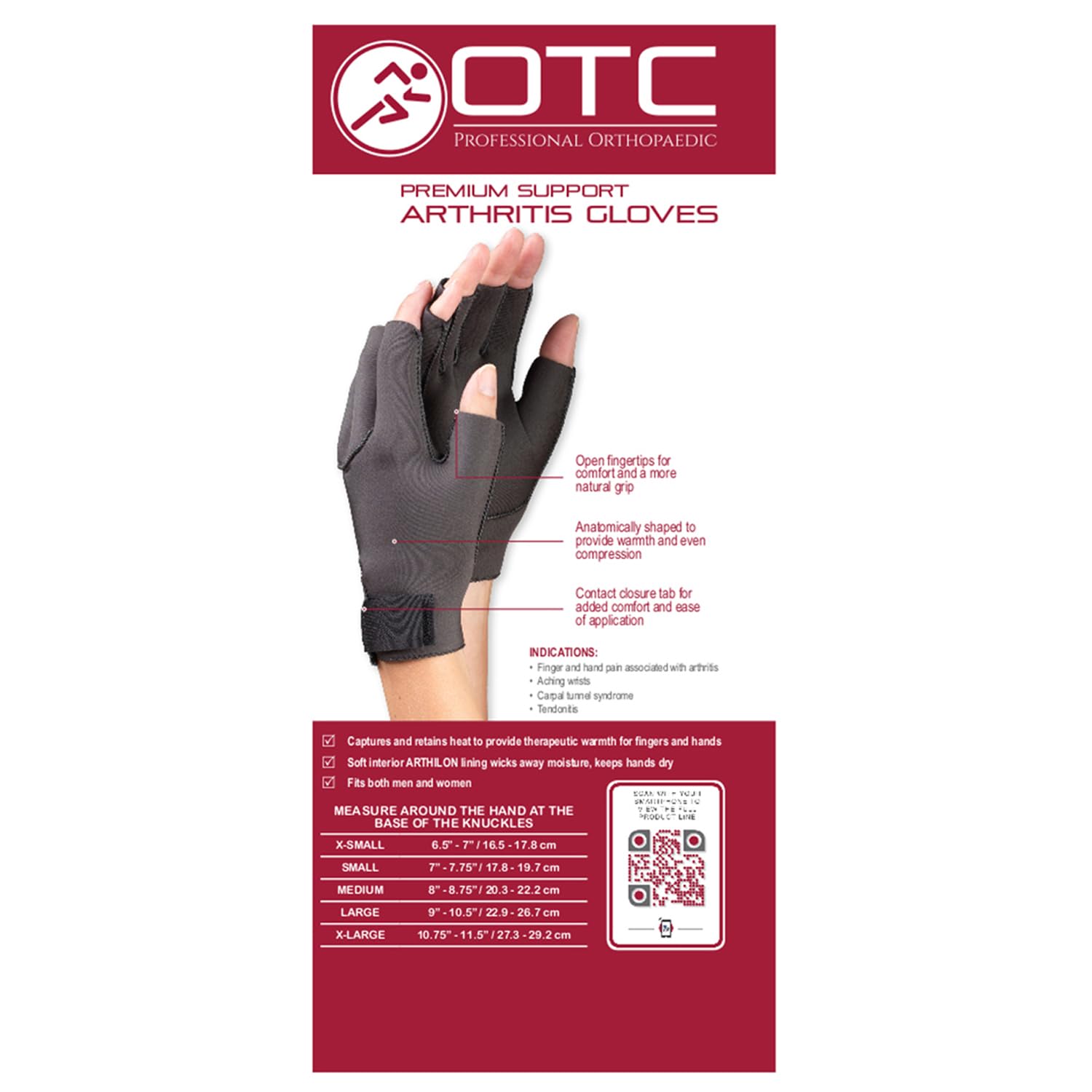 OTC Premium Support Arthritis Gloves, 1 Pair, Large